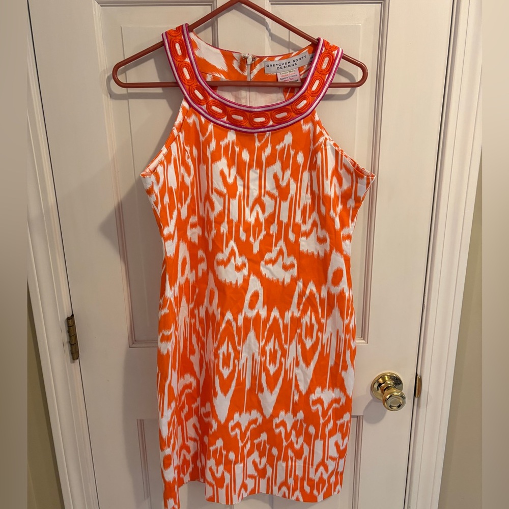 Gretchen Scott Designs Vibrant Orange and Pink dress large brand new with tags